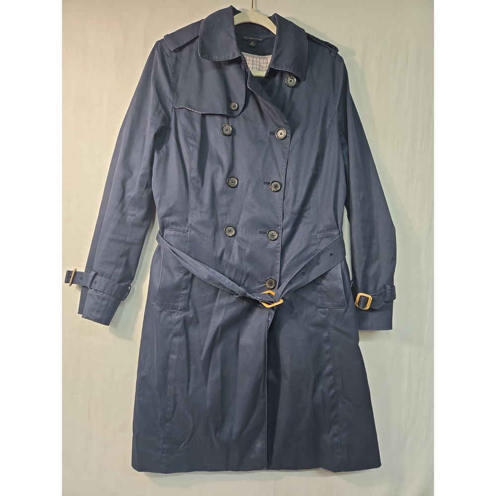 Brooks Brothers Women's 12 Trench Coat Navy Cotton Belted Removable Wool Lining